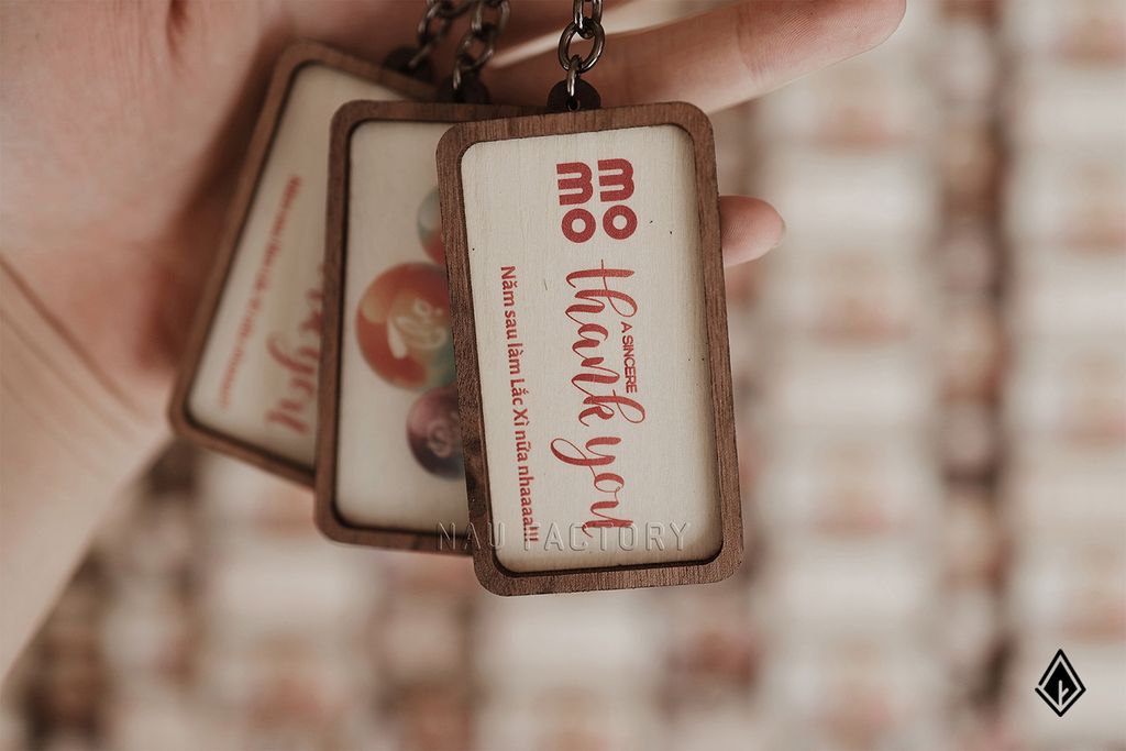 Móc khoá gỗ | In logo cho doanh nghiệp 2 mặt theo yêu cầu