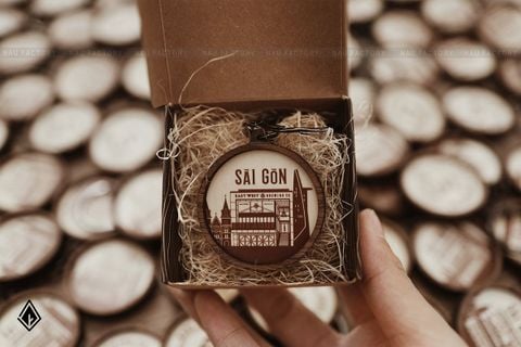 Móc khoá gỗ in hình 2 mặt