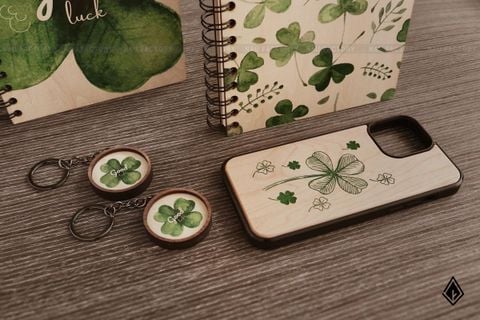Set quà tặng gỗ Maple | Cỏ 4 lá may mắn