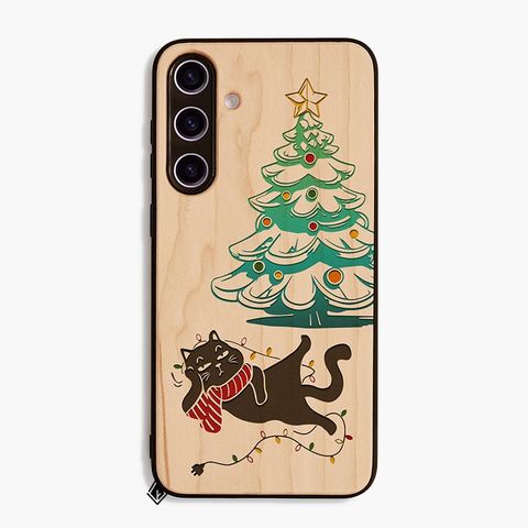 Mèo lười bên cây thông