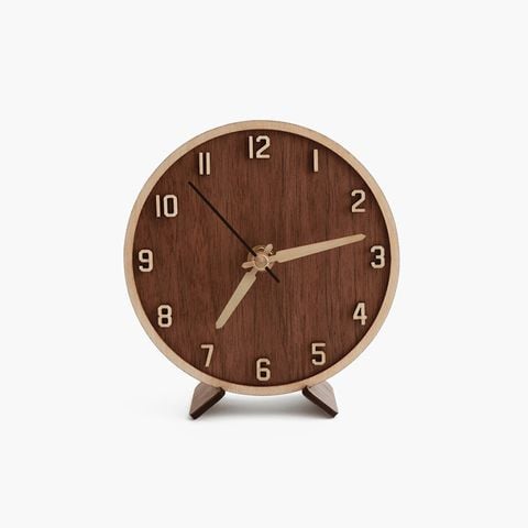 Đồng hồ gỗ để bàn thuần gỗ Walnut viền Maple | Full số