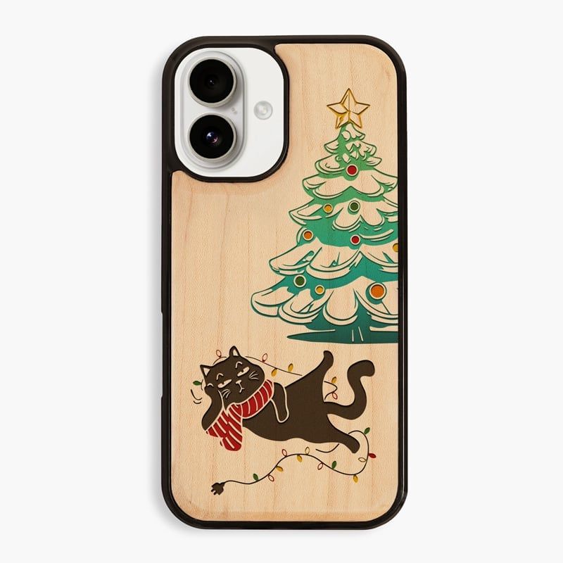 Mèo lười bên cây thông