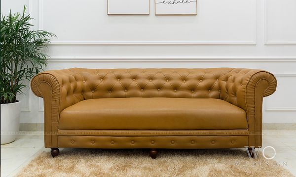  Sofa da dáng văng đính khuy vặn tay SOCHA 