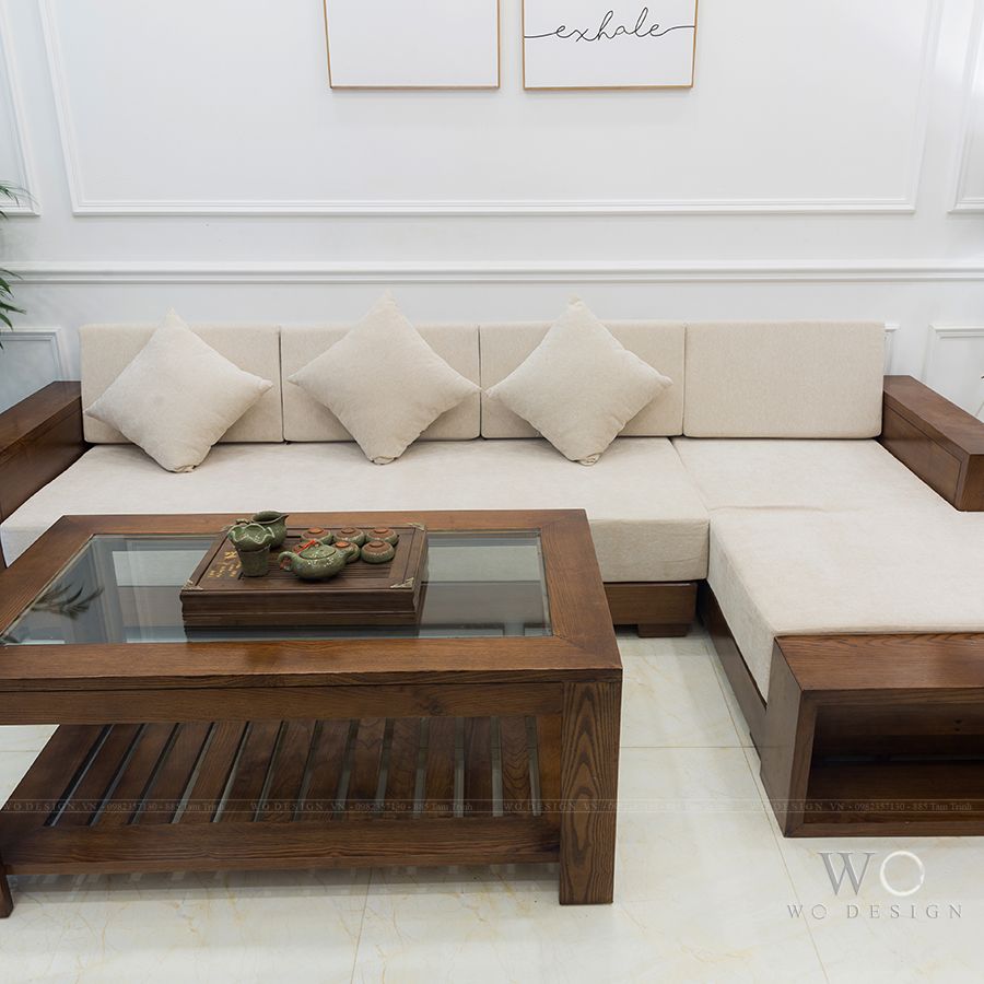 Sofa gỗ óc chó MOC góc chữ L bọc vải nỉ – WOdesign.vn - Nội thất ...