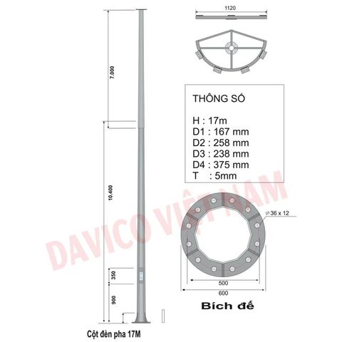 Cột đèn pha 17m