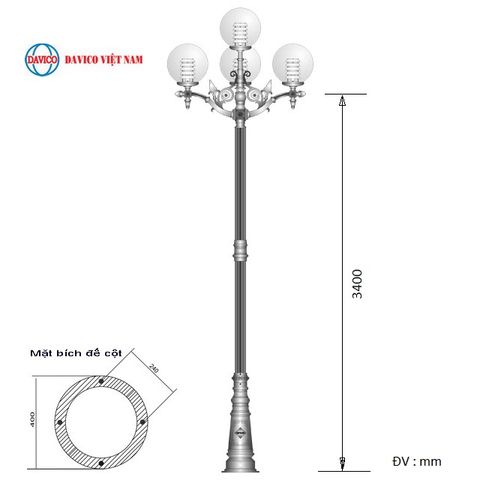 Cột đèn sân vườn PINE/CH11-4/D400/Tulip/HoaSen