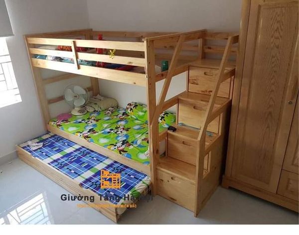  Giường 3 tầng xuất khẩu a065 gỗ tự nhiên (trắng) 