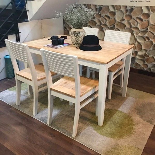  BÀN ĂN GỖ 4 GHẾ CHERRY TRẮNG 