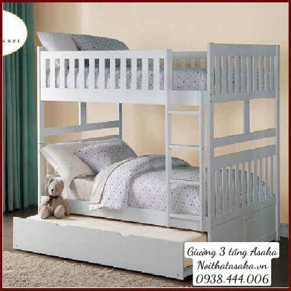  Giường 3 tầng A012 size 1m màu trắng 