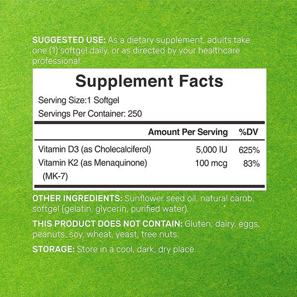 Deal Supplement Vitamin D3 5000IU + K2 100mcg 250 Viên