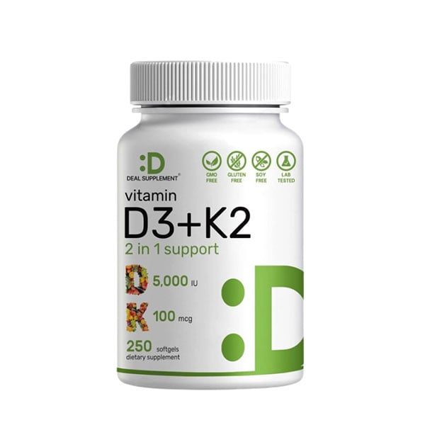 Deal Supplement Vitamin D3 5000IU + K2 100mcg 250 Viên