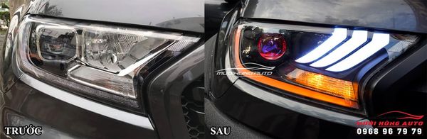 Độ Bi LED Domax Omega Laser Kết Hợp Cụm Đèn Kiểu Mustang Cho Xe Ford Ranger