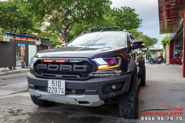 Độ Bi LED Domax Omega Laser Kết Hợp Cụm Đèn Kiểu Mustang Cho Xe Ford Ranger