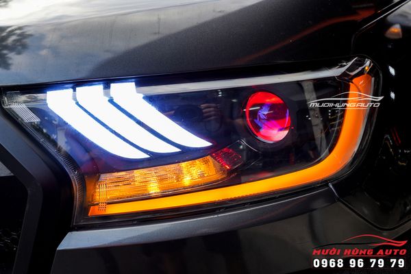 Độ Bi LED Domax Omega Laser Kết Hợp Cụm Đèn Kiểu Mustang Cho Xe Ford Ranger