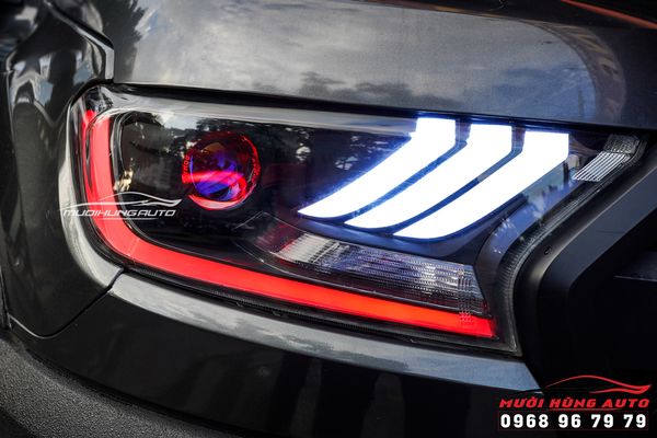 Độ Bi LED Domax Omega Laser Kết Hợp Cụm Đèn Kiểu Mustang Cho Xe Ford Ranger