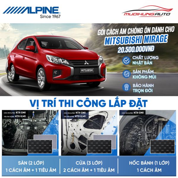 Gói Cách Âm Alpine Cho Xe Mitsubishi Mirage