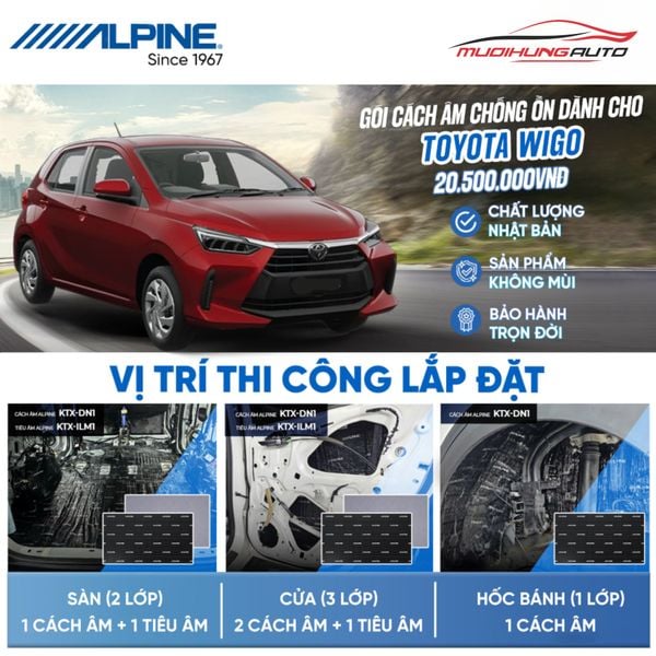 Gói Cách Âm Alpine Cho Xe Toyota Wigo