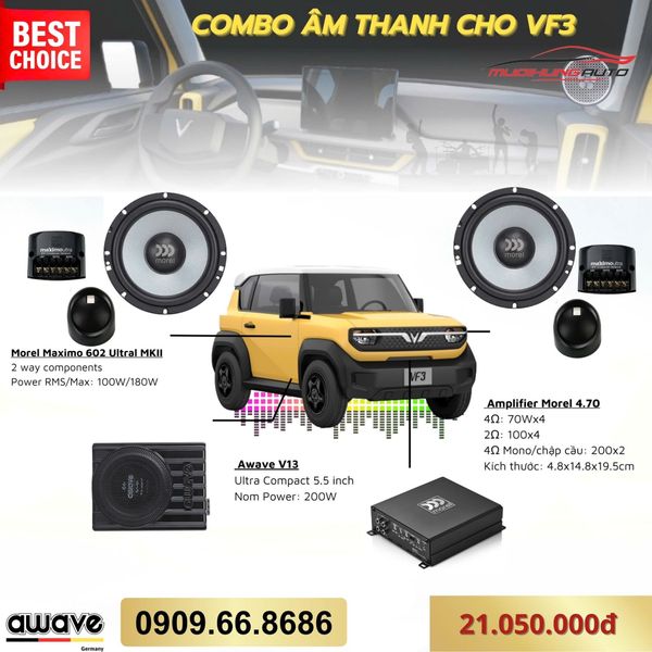 Gói Nâng Cấp Âm Thanh Awave Cho Vinfast VF3 - Combo 13
