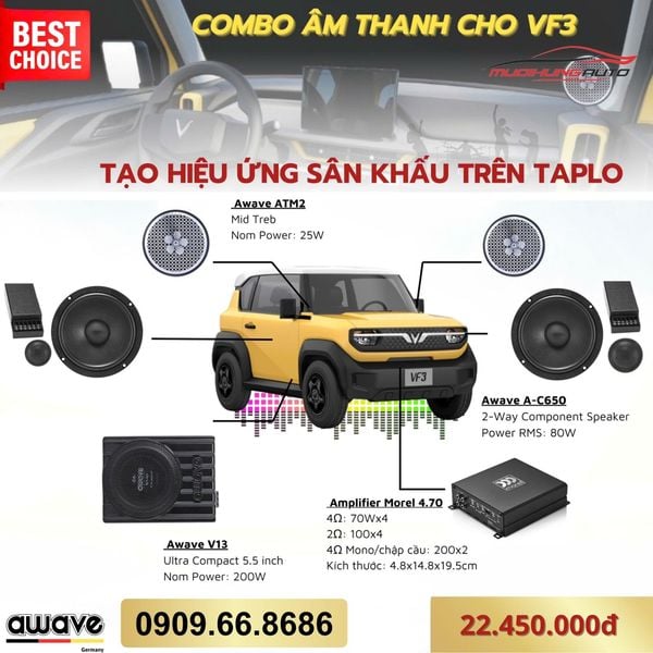 Gói Nâng Cấp Âm Thanh Awave Cho Vinfast VF3 - Combo 14