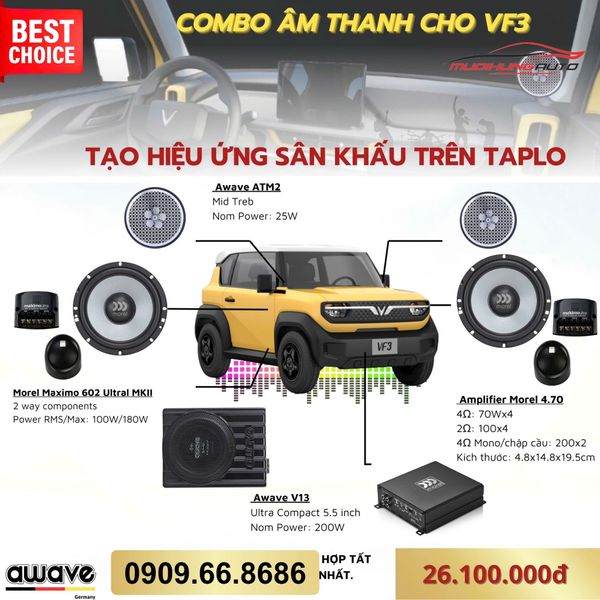 Gói Nâng Cấp Âm Thanh Awave Cho Vinfast VF3 - Combo 15
