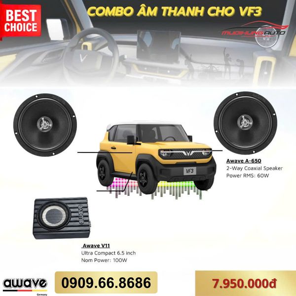 Gói Nâng Cấp Âm Thanh Awave Cho Vinfast VF3 - Combo 1