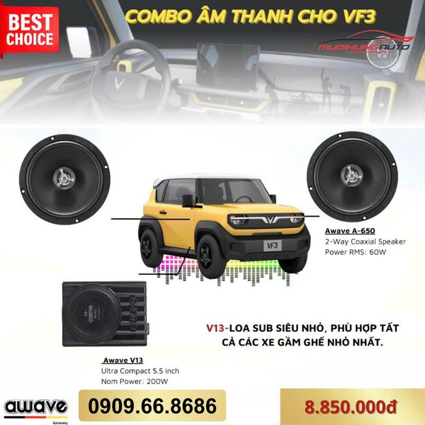 Gói Nâng Cấp Âm Thanh Awave Cho Vinfast VF3 - Combo 3