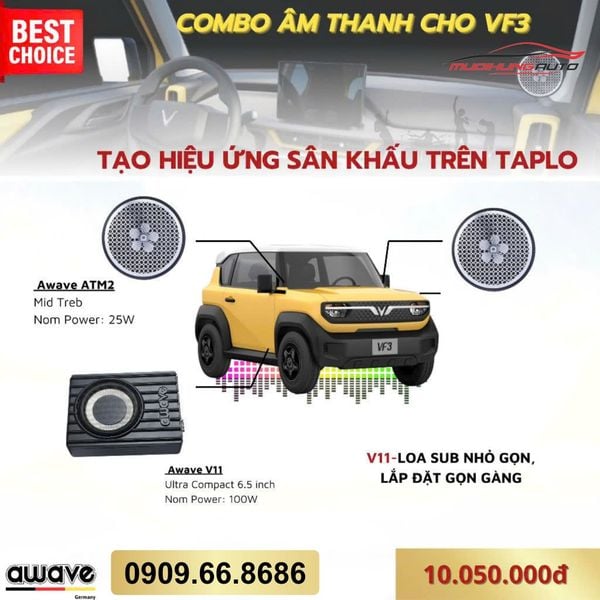 Gói Nâng Cấp Âm Thanh Awave Cho Vinfast VF3 - Combo 6