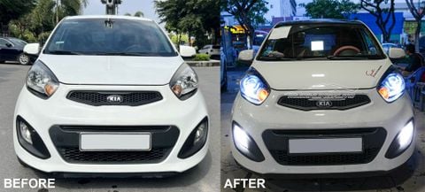 Độ Đèn Bi LED Domax X-LED Pro Và Vòng Angel Eyes Mẫu BMW Cho Xe Kia Morning