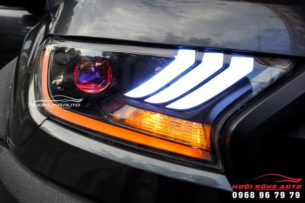 Độ Bi LED Domax Omega Laser Kết Hợp Cụm Đèn Kiểu Mustang Cho Xe Ford Ranger