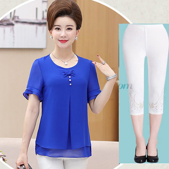 Bộ quần áo trung niên 2 tầng đính nơ