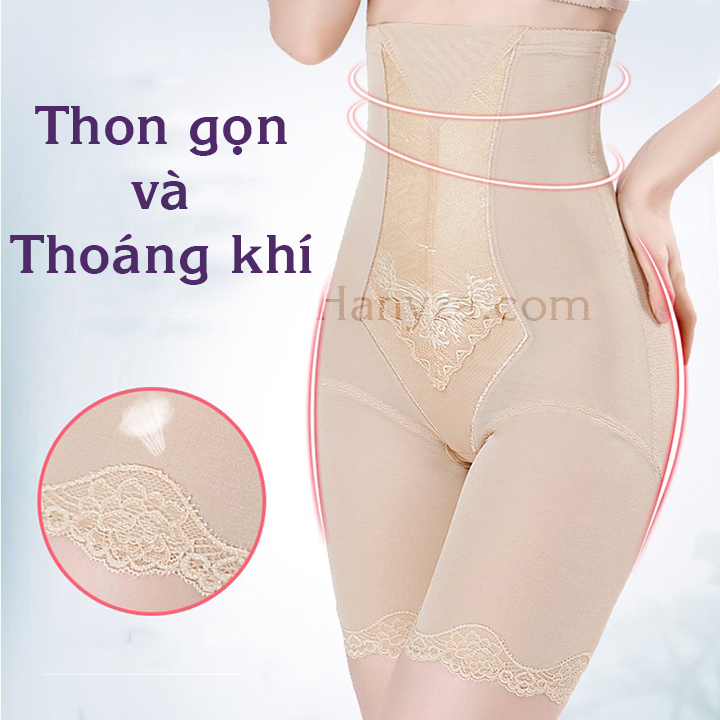 Quần định hình eo cao phối ren xuyên thấu