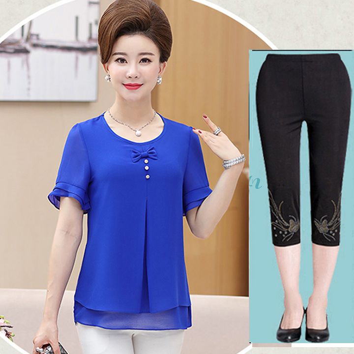 Bộ quần áo trung niên 2 tầng đính nơ