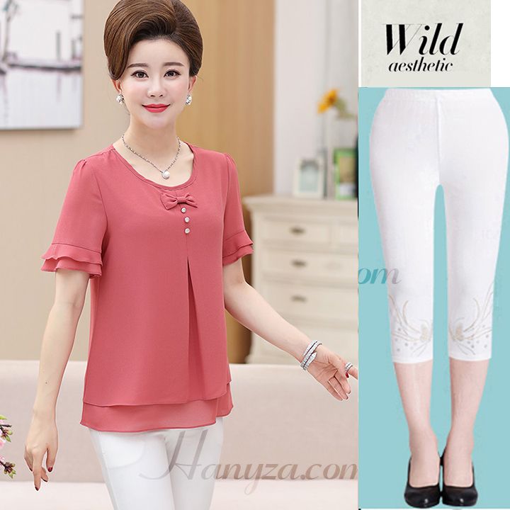 Bộ quần áo trung niên 2 tầng đính nơ