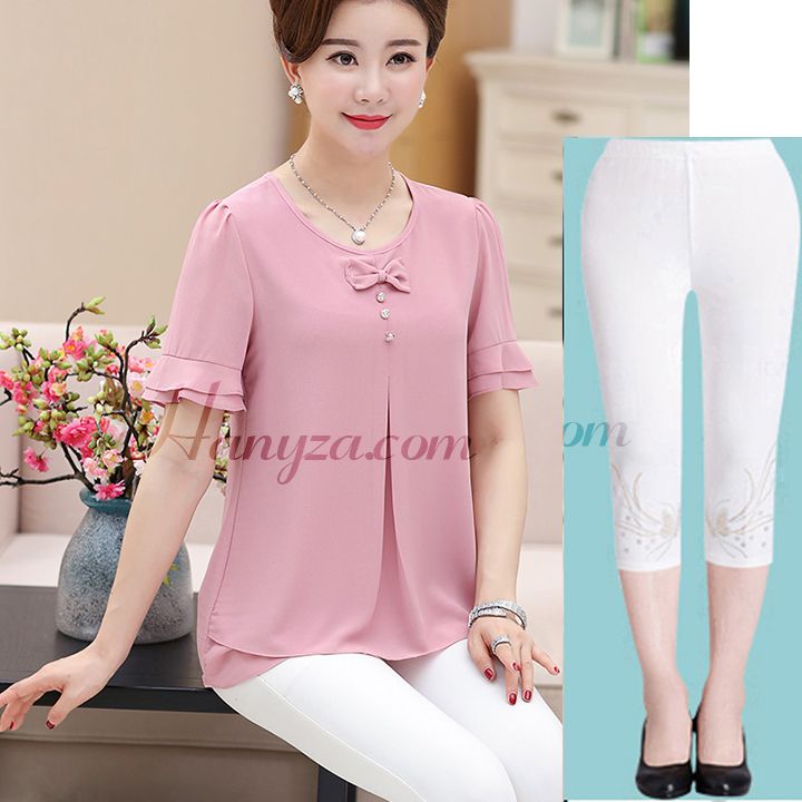 Bộ quần áo trung niên 2 tầng đính nơ