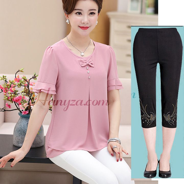 Bộ quần áo trung niên 2 tầng đính nơ