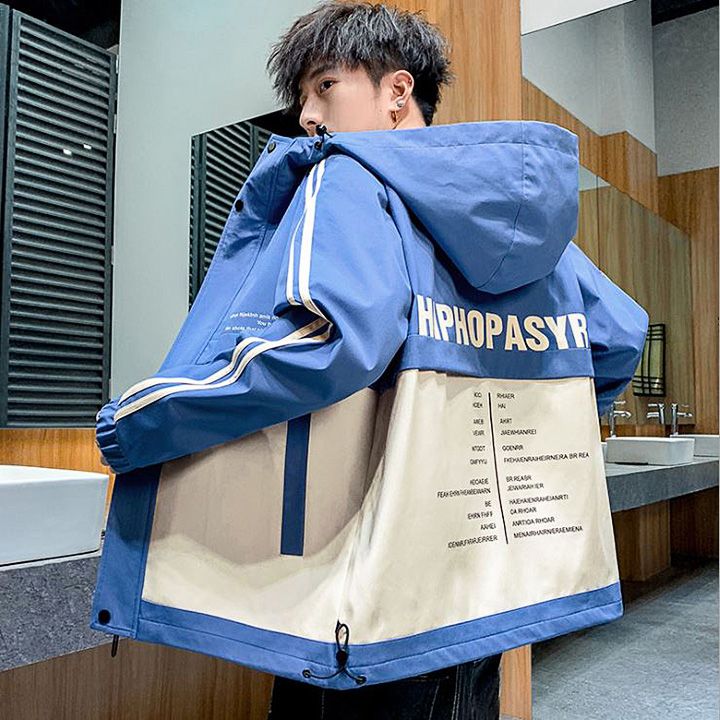 Áo khoác nam phối màu in chữ phong cách Nhật Bản