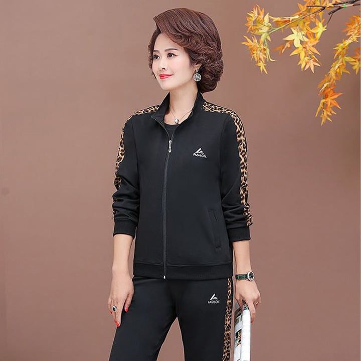 Bộ nữ trung niên thể thao mix da báo