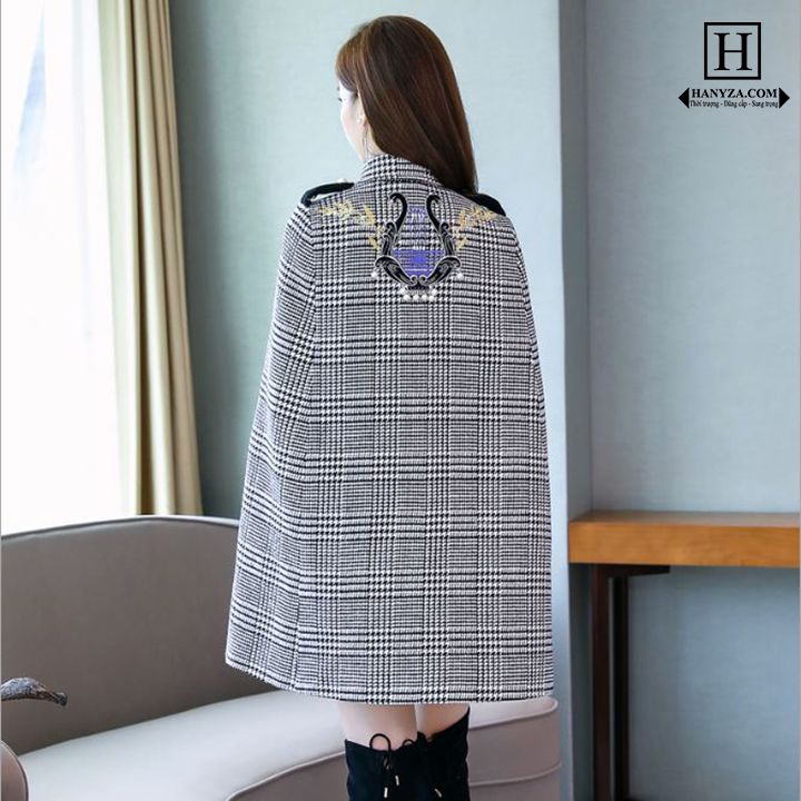 Áo choàng dạ nữ dáng rộng dấu tay