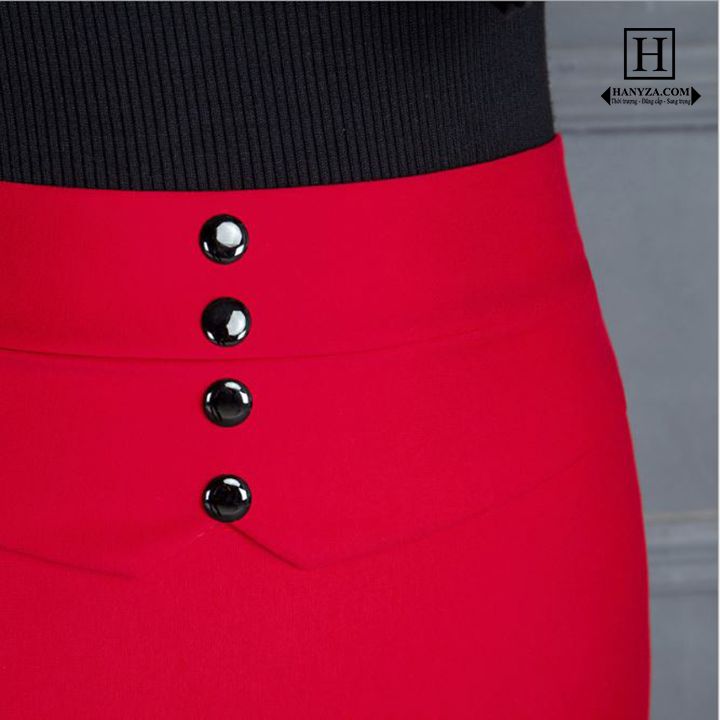 Chân váy nữ công sở eo cao phối cúc giả