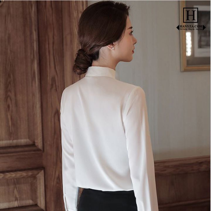 Áo sơ mi nữ Slim in cổ phối viền bèo