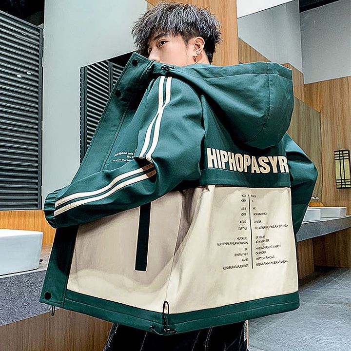 Áo khoác nam phối màu in chữ phong cách Nhật Bản