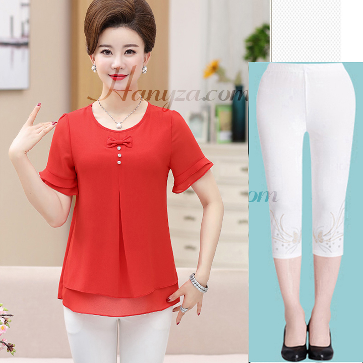 Bộ quần áo trung niên 2 tầng đính nơ
