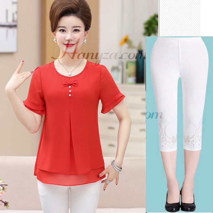 Bộ quần áo trung niên 2 tầng đính nơ