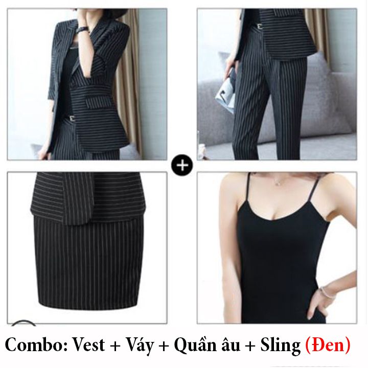 Bộ Vest nữ 4 món tay lỡ kẻ sọc
