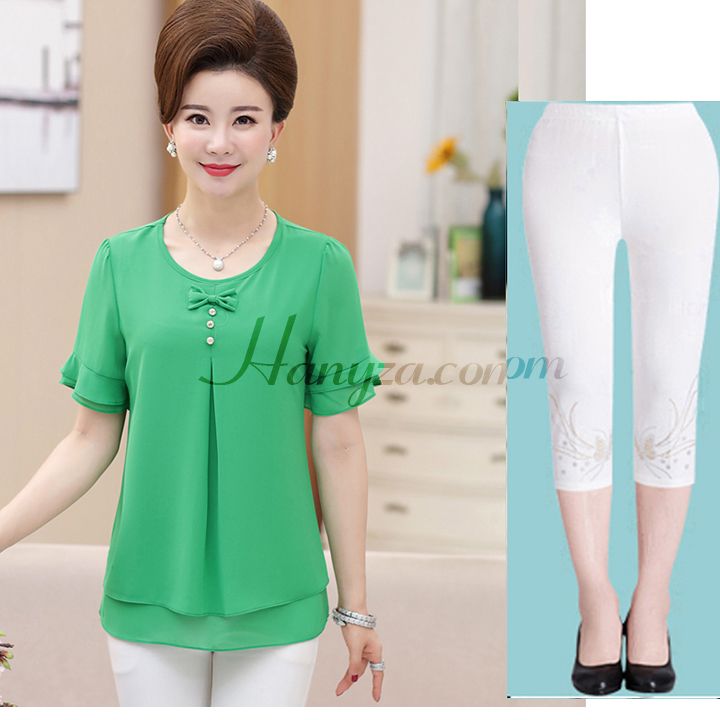 Bộ quần áo trung niên 2 tầng đính nơ