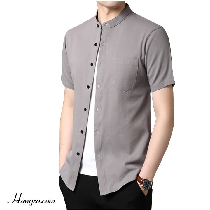 Áo sơ mi đũi nam cổ tàu trắng M2 #16 Áo sơ mi đũi nam cổ tàu trắng M2