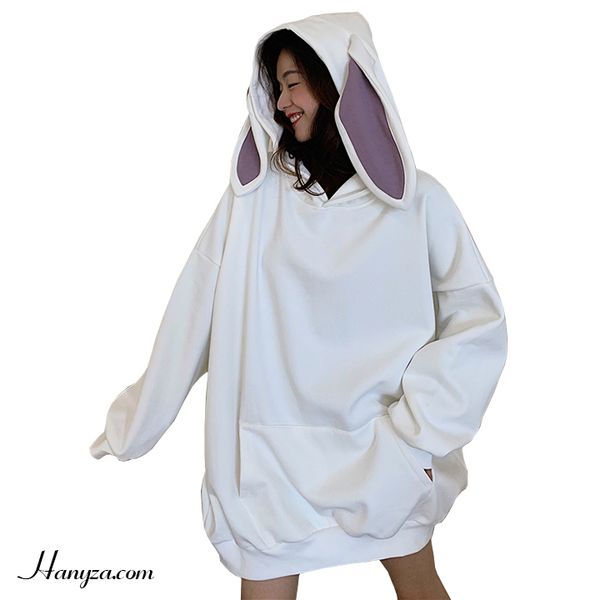 Áo khoác Hoodie mũ trùm tai thỏ form rộng