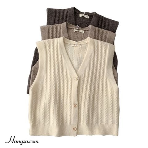 Áo len nữ thu đông cổ V không tay dáng ngắn