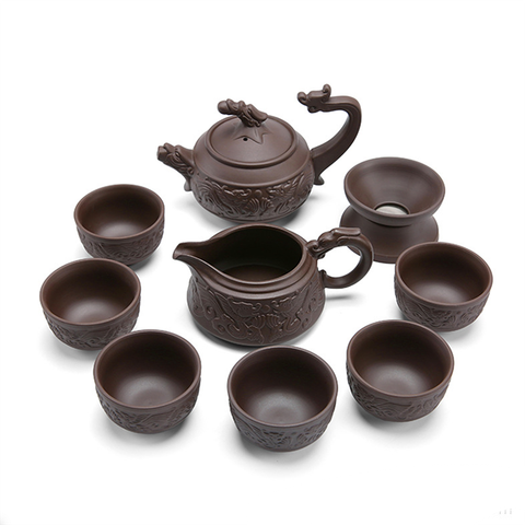 Bộ trà cao cấp chạm khắc rồng phượng sang trọng