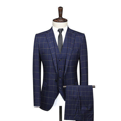 Bộ vest nam kẻ caro xanh than 1 khuy cài HAN-8908